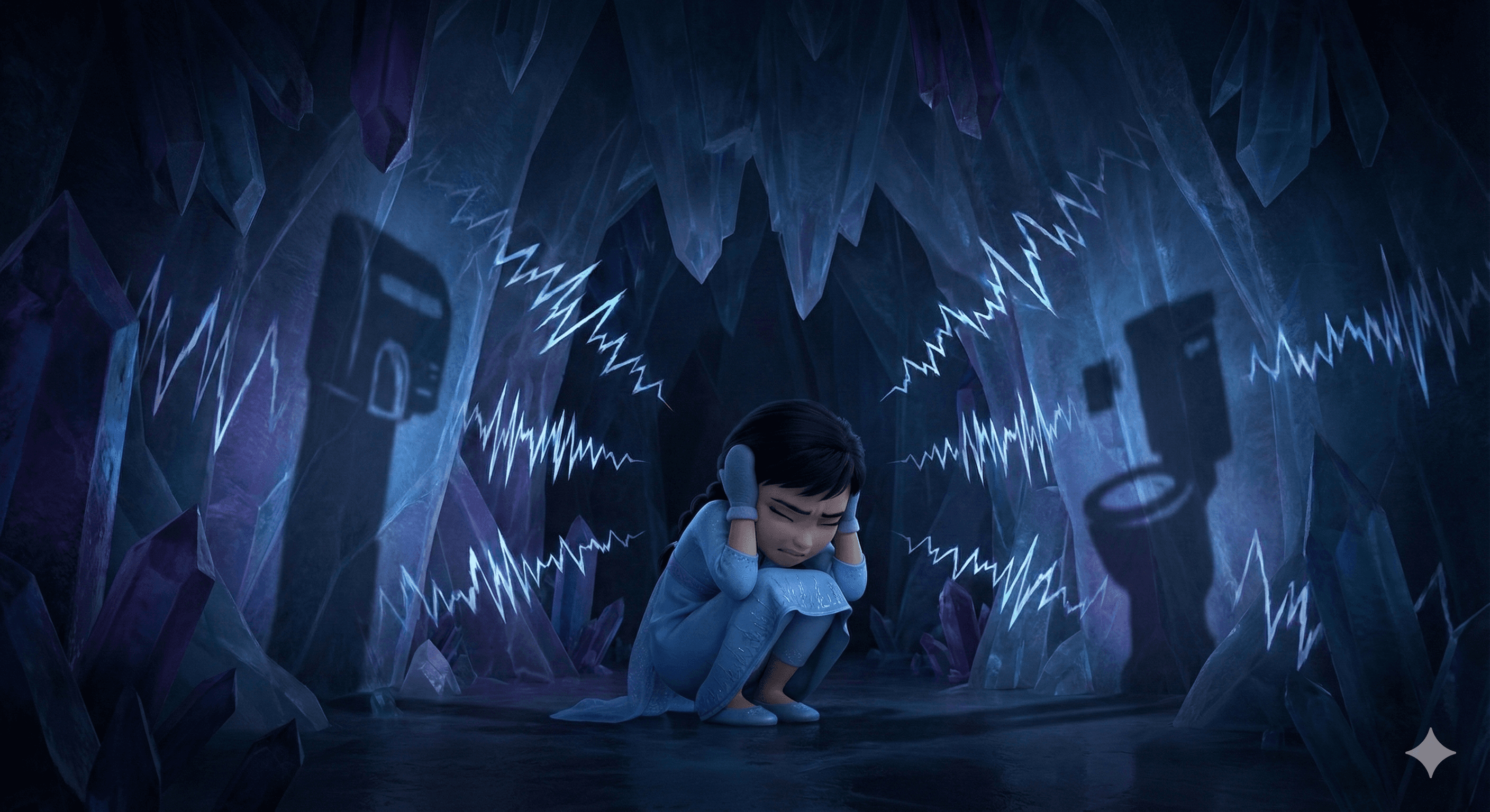 Illustration for panel 4: The Cavern of Echoes